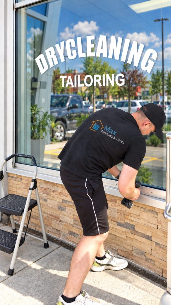 Max installer working on a commercial storefront window